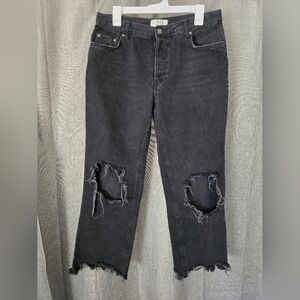 We The Free Cropped Jeans Black Ripped Distressed Raw Hem Women's Sz. 29
